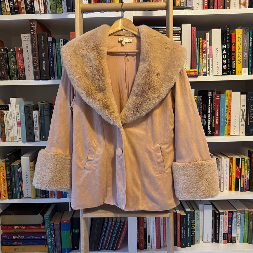 Penny Lane Faux Suede & Faux Fur Coat Boho Almost Famous 1970s Vibe — M - Picture 10 of 15